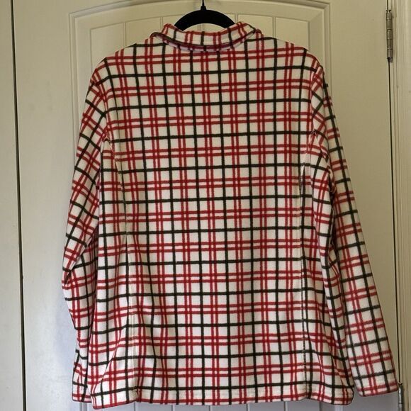 Lands End Womans Fleece Plus Size 18 Hoodie Red White Plaid 1/4 Zip Pullover # - Picture 3 of 10